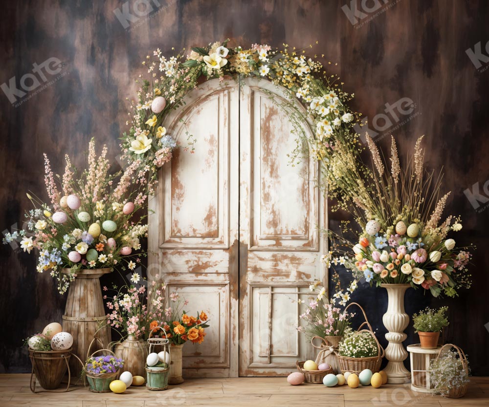 Kate Oeufs de Pâques Fleur Porte en bois Toile de fond conçue par Chain Photographie - Kate Backdrop FR