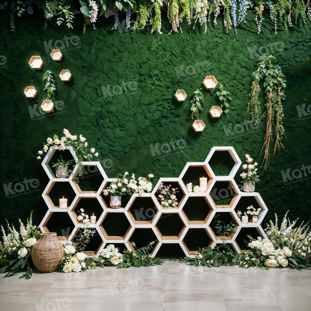 Kate Printemps Mur Vert Fleurs Nid d'abeille Toile de fond pour la photographie