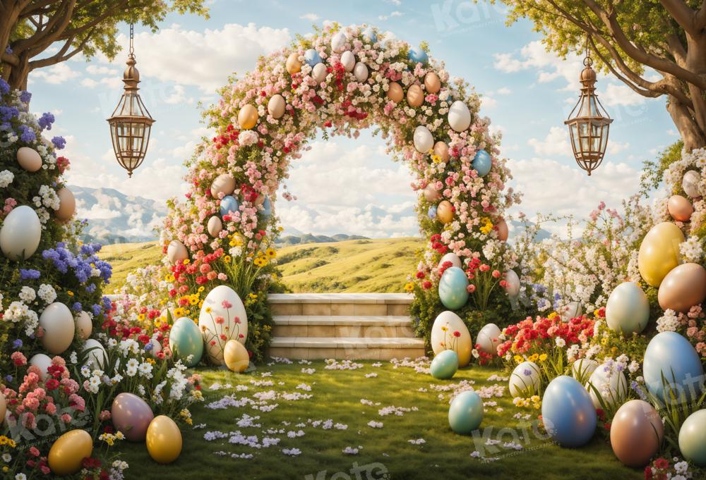 Kate Printemps Pâques Oeufs Arche de fleurs Toile de fond conçue par Chain Photographie - Kate Backdrop FR