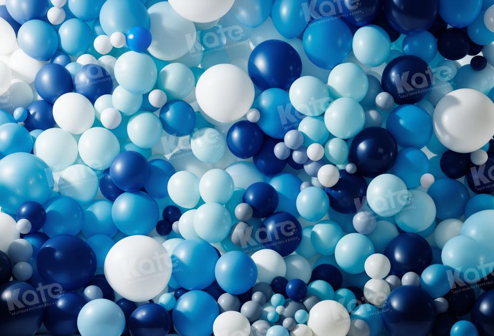 Kate Ballons Bleu & Blanc Anniversaire Toile de fond conçue par Chain Photographie - Kate Backdrop FR