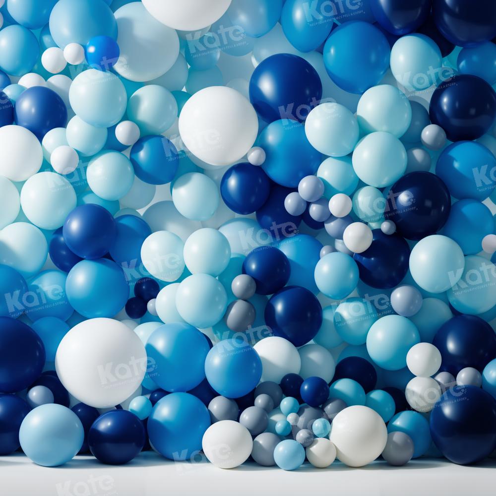 Kate Ballons Bleu & Blanc Anniversaire Toile de fond conçue par Chain Photographie - Kate Backdrop FR
