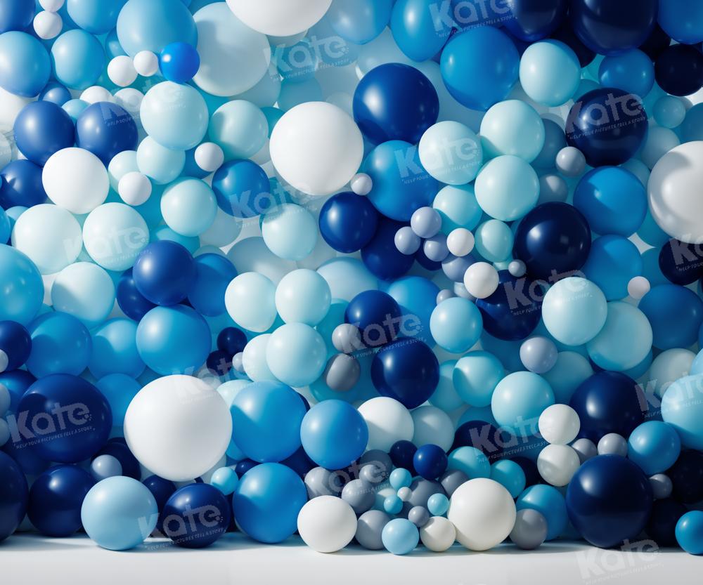 Kate Ballons Bleu & Blanc Anniversaire Toile de fond conçue par Chain Photographie - Kate Backdrop FR