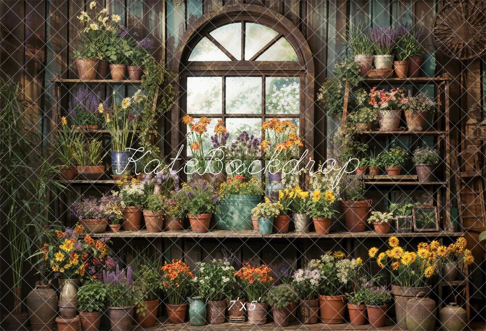 Kate Fleurs Plantes Vert Printemps Fenêtre Chambre Toile de fond conçue par Chain Photographie - Kate Backdrop FR