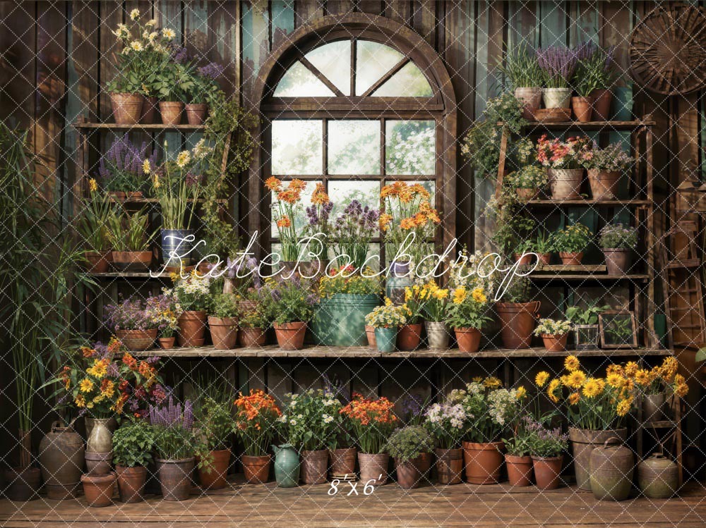 Kate Fleurs Plantes Vert Printemps Fenêtre Chambre Toile de fond conçue par Chain Photographie - Kate Backdrop FR