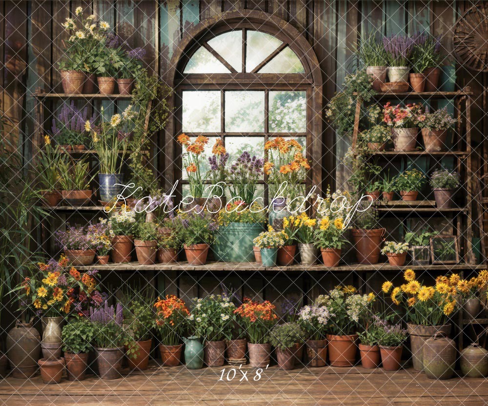 Kate Fleurs Plantes Vert Printemps Fenêtre Chambre Toile de fond conçue par Chain Photographie - Kate Backdrop FR