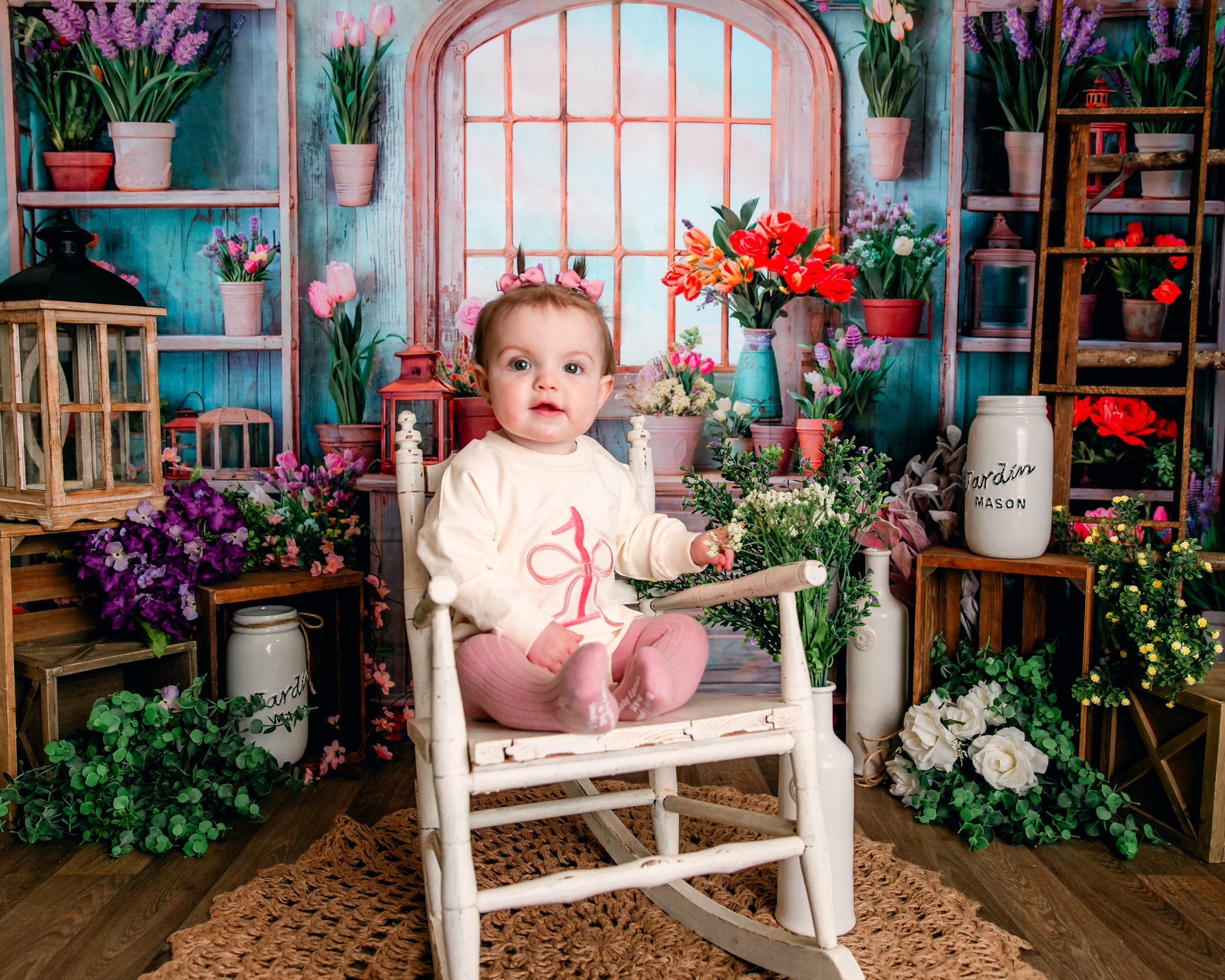 Kate Printemps Fleurs en pot Fenêtre Chambre Toile de fond conçue par Chain Photographie - Kate Backdrop FR