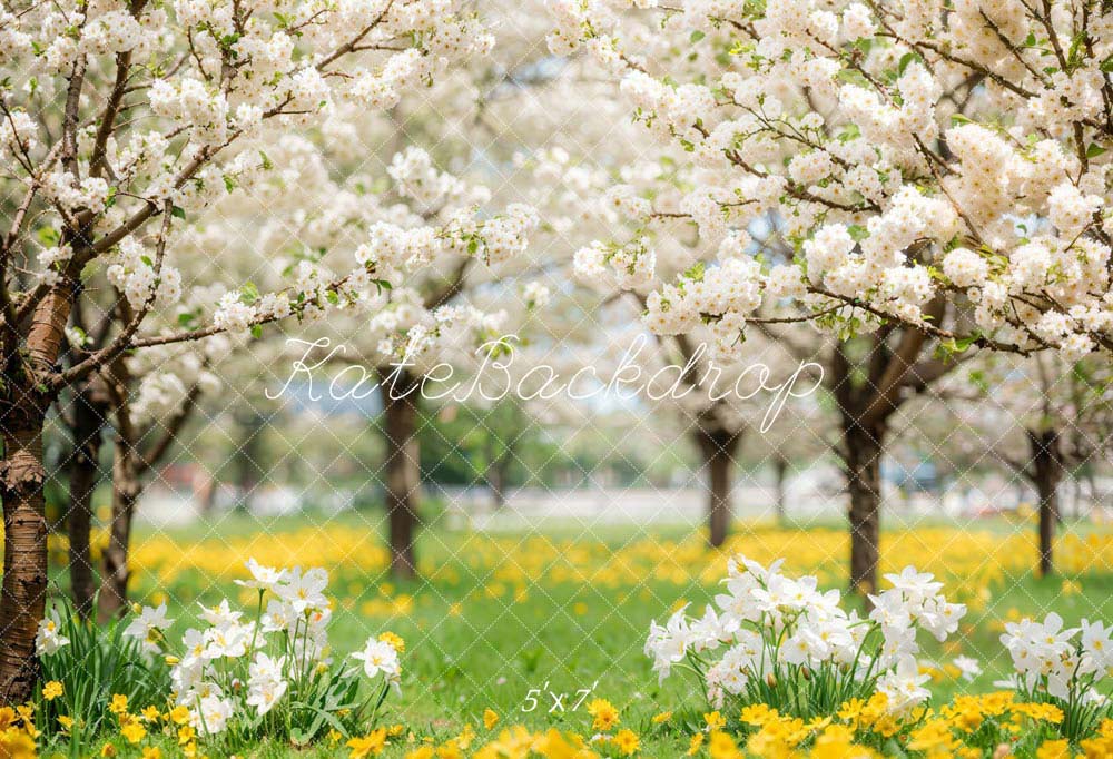 Kate Printemps Fleurs Prairie Arbres Toile de fond conçue par Chain Photographie