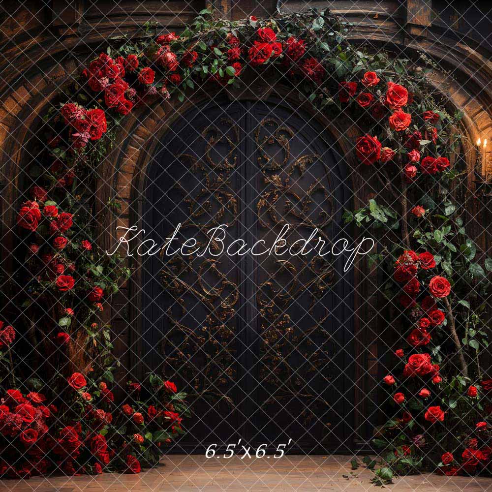Kate Saint-Valentin Roses Porte en métal Noir Toile de fond conçue par Chain Photographie - Kate Backdrop FR
