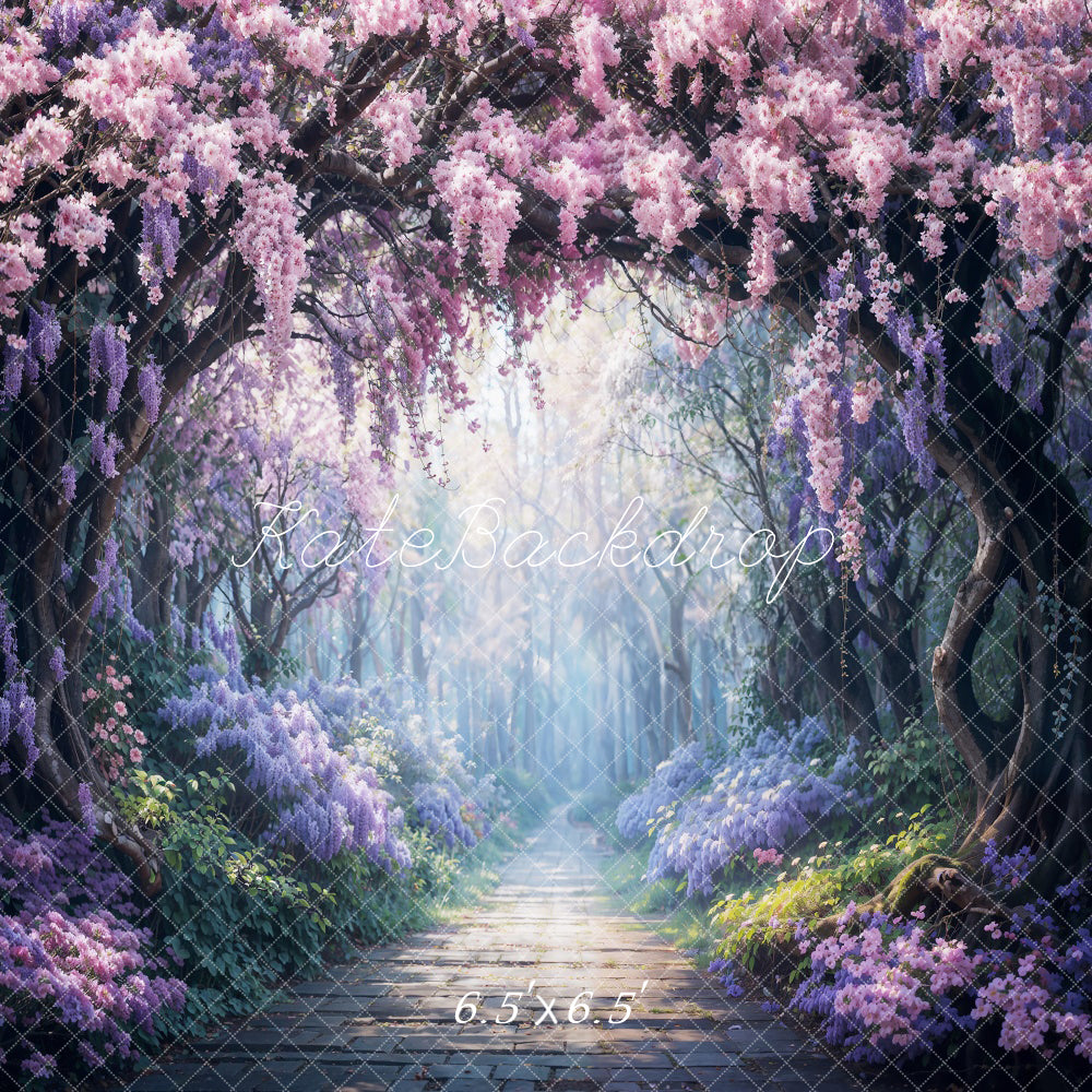 Kate Printemps Fleurs violettes Forêt Chemin Toile de fond conçue par Chain Photographie