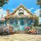 Kate Printemps Fleurs Clôture Maison Bleu Toile de fond conçue par Emetselch - Kate Backdrop FR