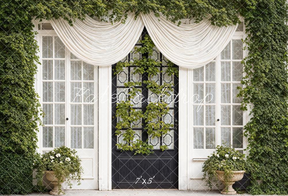 Kate Printemps Plantes Vert Rideaux Fenêtres Porte Toile de fond conçue par Emetselch