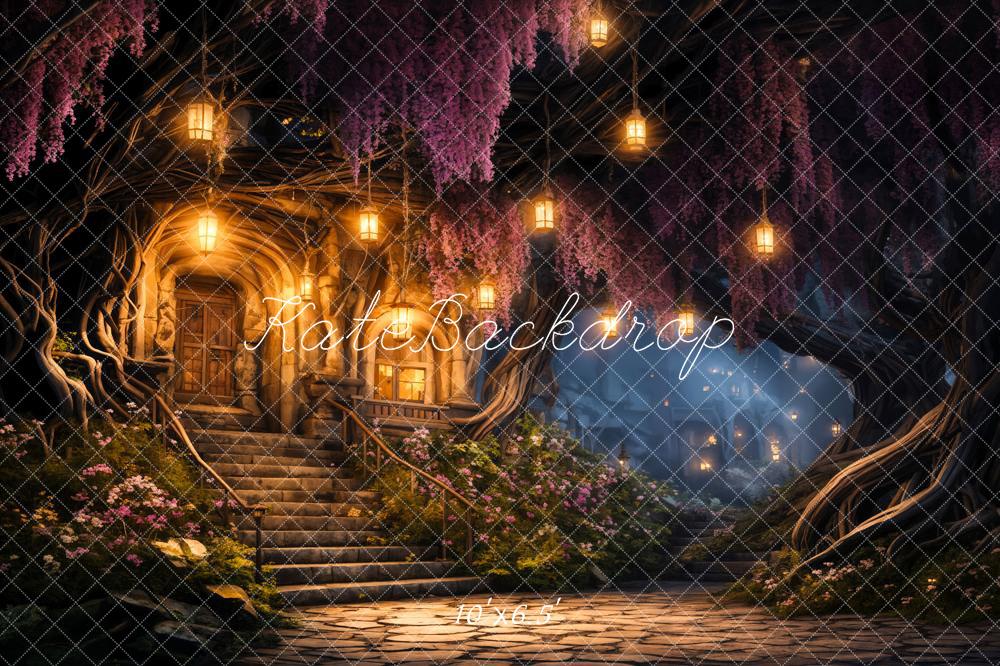 Kate Printemps Nuit Forêt Lumière Maison Toile de fond conçue par Chain Photographie - Kate Backdrop FR