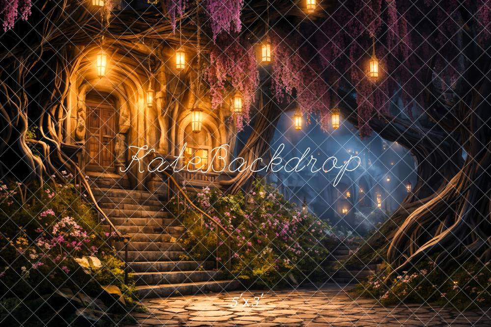 Kate Printemps Nuit Forêt Lumière Maison Toile de fond conçue par Chain Photographie - Kate Backdrop FR