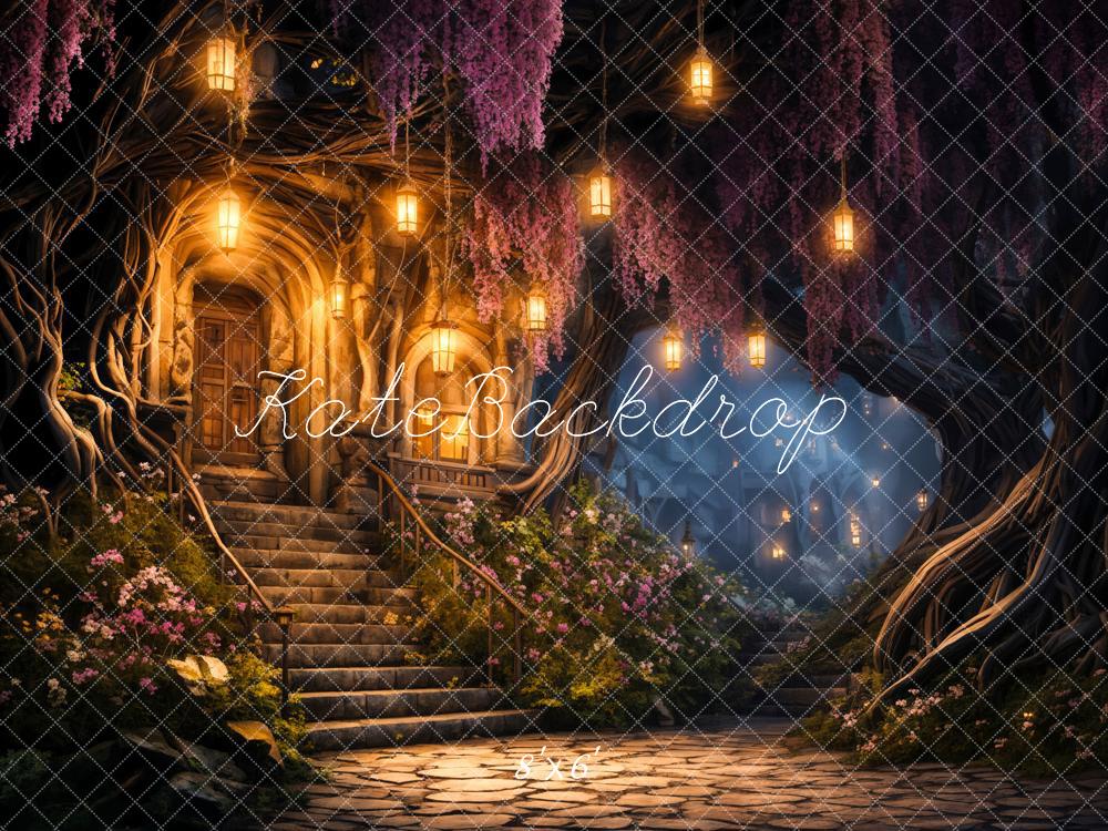 Kate Printemps Nuit Forêt Lumière Maison Toile de fond conçue par Chain Photographie - Kate Backdrop FR