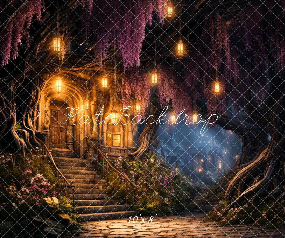 Kate Printemps Nuit Forêt Lumière Maison Toile de fond conçue par Chain Photographie - Kate Backdrop FR