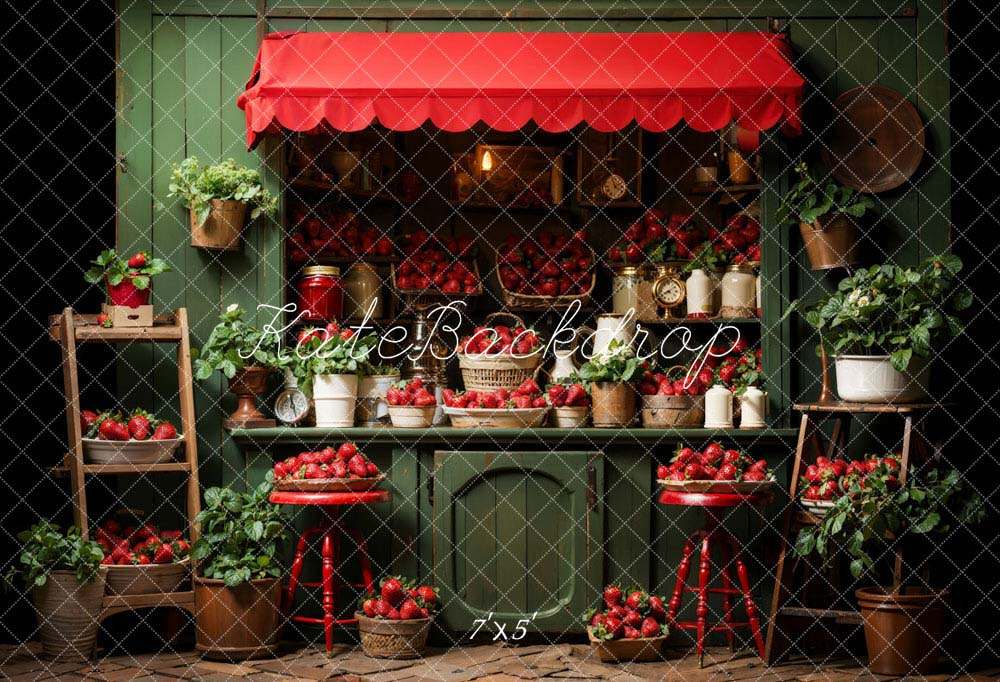 Kate Printemps Plante Vert Maison de fraises Toile de fond conçue par Emetselch