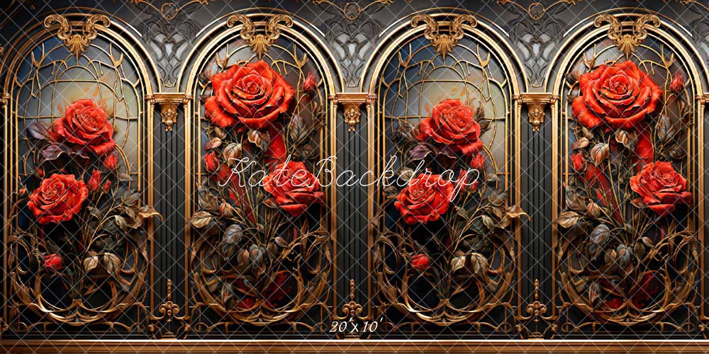 Kate Saint-Valentin Roses Mur métallique Vintage Toile de fond conçue par Chain Photographie - Kate Backdrop FR