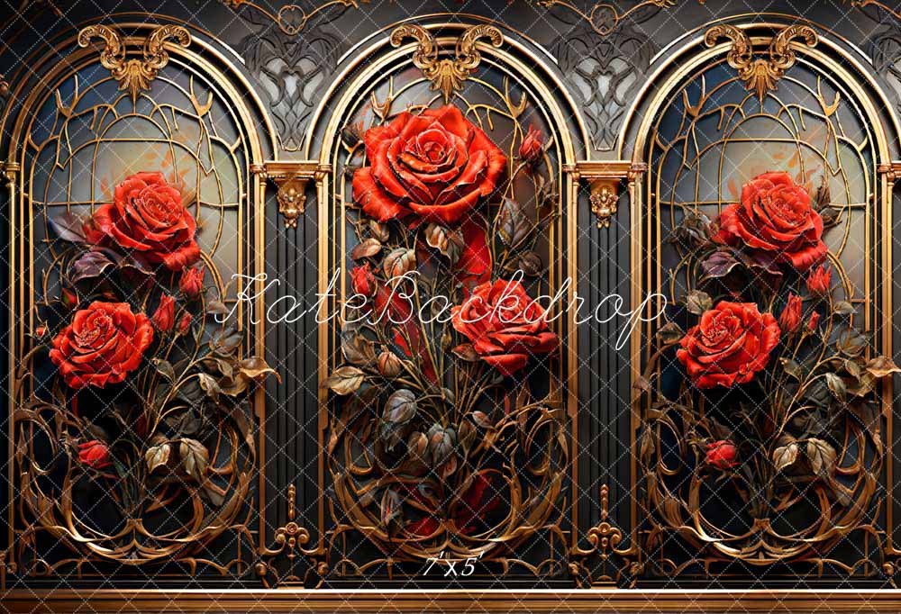 Kate Saint-Valentin Roses Mur métallique Vintage Toile de fond conçue par Chain Photographie - Kate Backdrop FR
