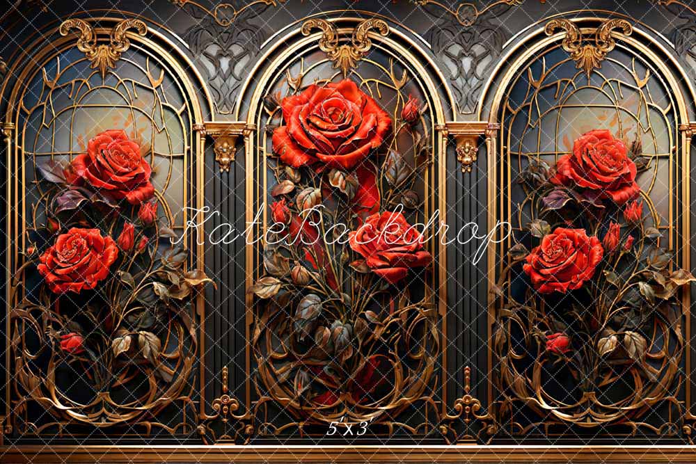 Kate Saint-Valentin Roses Mur métallique Vintage Toile de fond conçue par Chain Photographie - Kate Backdrop FR