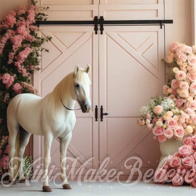 Kate Grange Fleurs Rose Intérieur Cheval Toile de fond conçue par Mini MakeBelieve