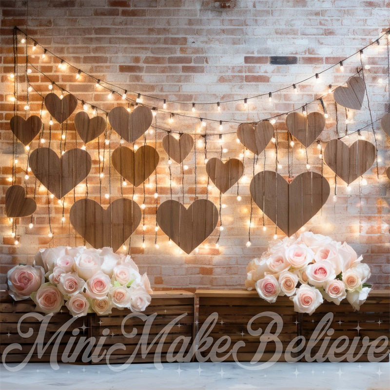 Kate Intérieur Grange Cœur Lumières Mur de briques Toile de fond conçue par Mini MakeBelieve - Kate Backdrop FR