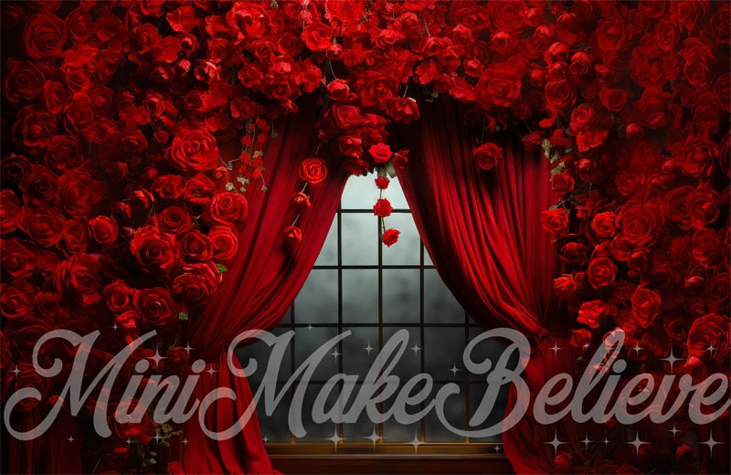 Kate Roses Rideaux Rouge Saint Valentin Toile de fond conçue par Mini MakeBelieve - Kate Backdrop FR