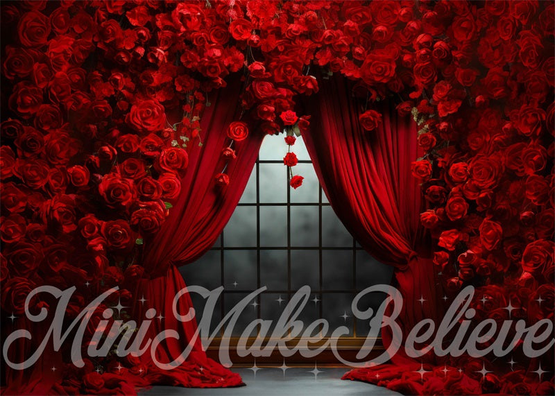 Kate Roses Rideaux Rouge Saint Valentin Toile de fond conçue par Mini MakeBelieve - Kate Backdrop FR