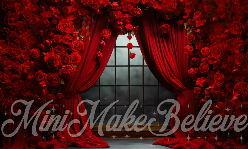 Kate Roses Rideaux Rouge Saint Valentin Toile de fond conçue par Mini MakeBelieve - Kate Backdrop FR