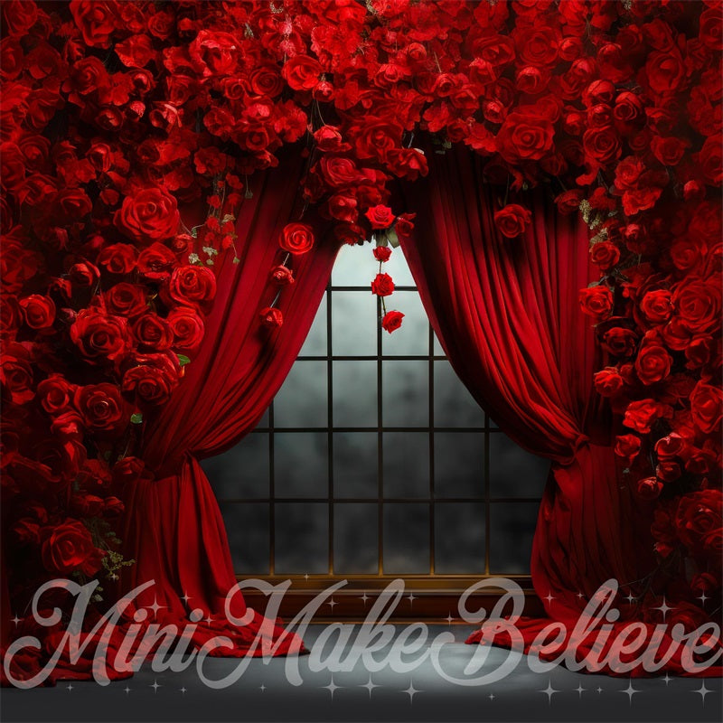 Kate Roses Rideaux Rouge Saint Valentin Toile de fond conçue par Mini MakeBelieve - Kate Backdrop FR