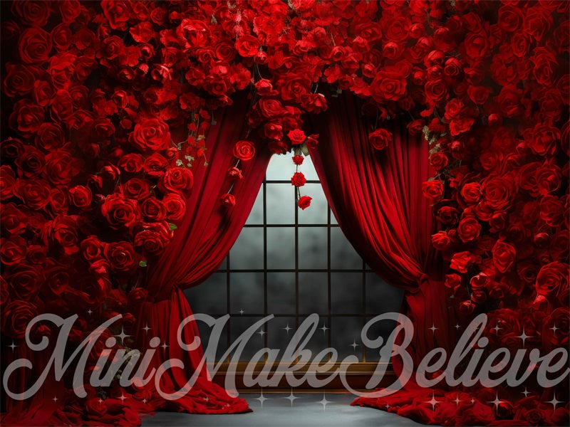 Kate Roses Rideaux Rouge Saint Valentin Toile de fond conçue par Mini MakeBelieve - Kate Backdrop FR