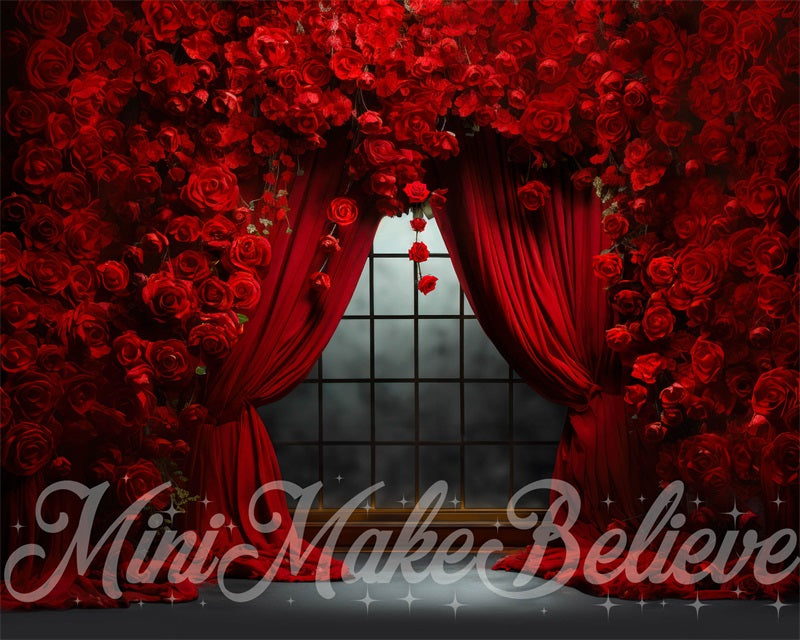Kate Roses Rideaux Rouge Saint Valentin Toile de fond conçue par Mini MakeBelieve - Kate Backdrop FR