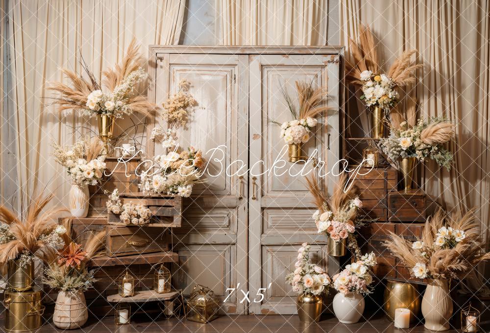 Kate Bohème Fleurs Roseau Armoire en bois Toile de fond conçue par Emetselch - Kate Backdrop FR