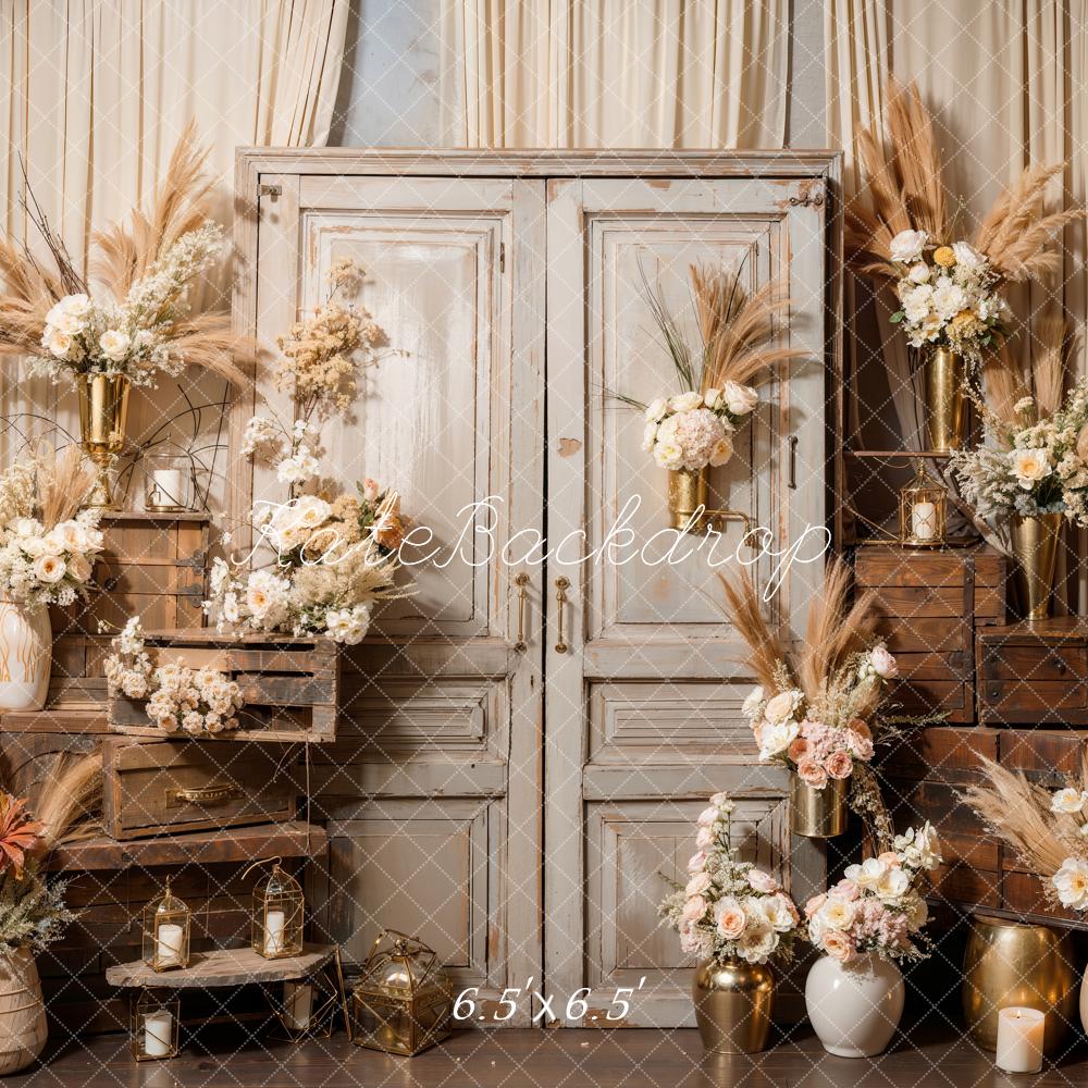 Kate Bohème Fleurs Roseau Armoire en bois Toile de fond conçue par Emetselch - Kate Backdrop FR