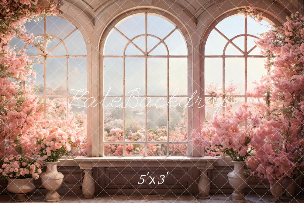 Kate Saint-Valentin Fleurs Rose Fenêtre Chambre Toile de fond conçue par Chain Photographie - Kate Backdrop FR