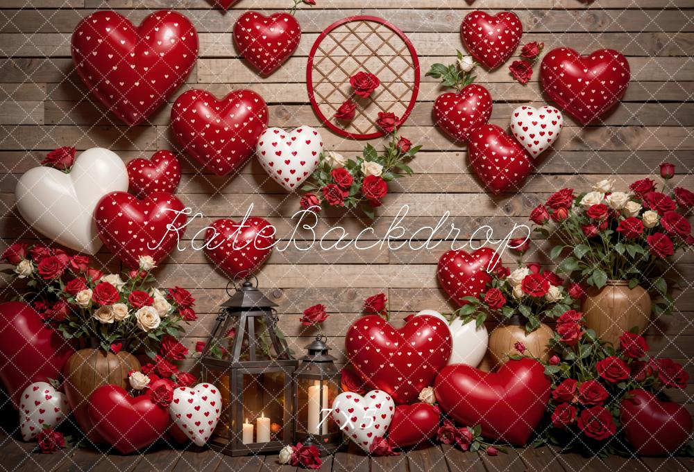 Kate Saint Valentin Amour Ballons Fleurs Rouge Toile de fond conçue par Emetselch