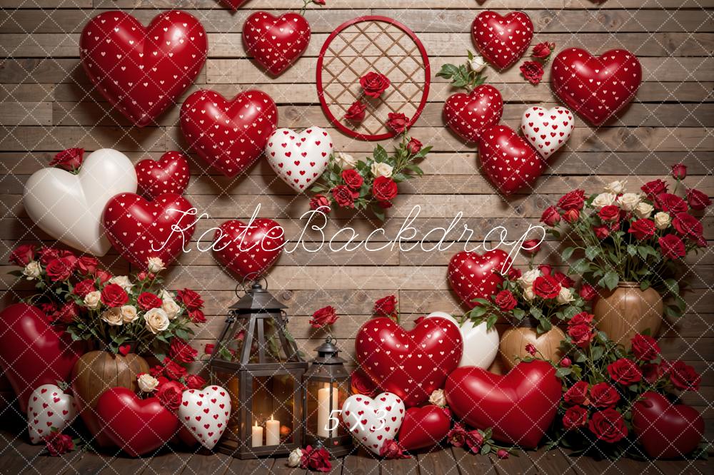 Kate Saint Valentin Amour Ballons Fleurs Rouge Toile de fond