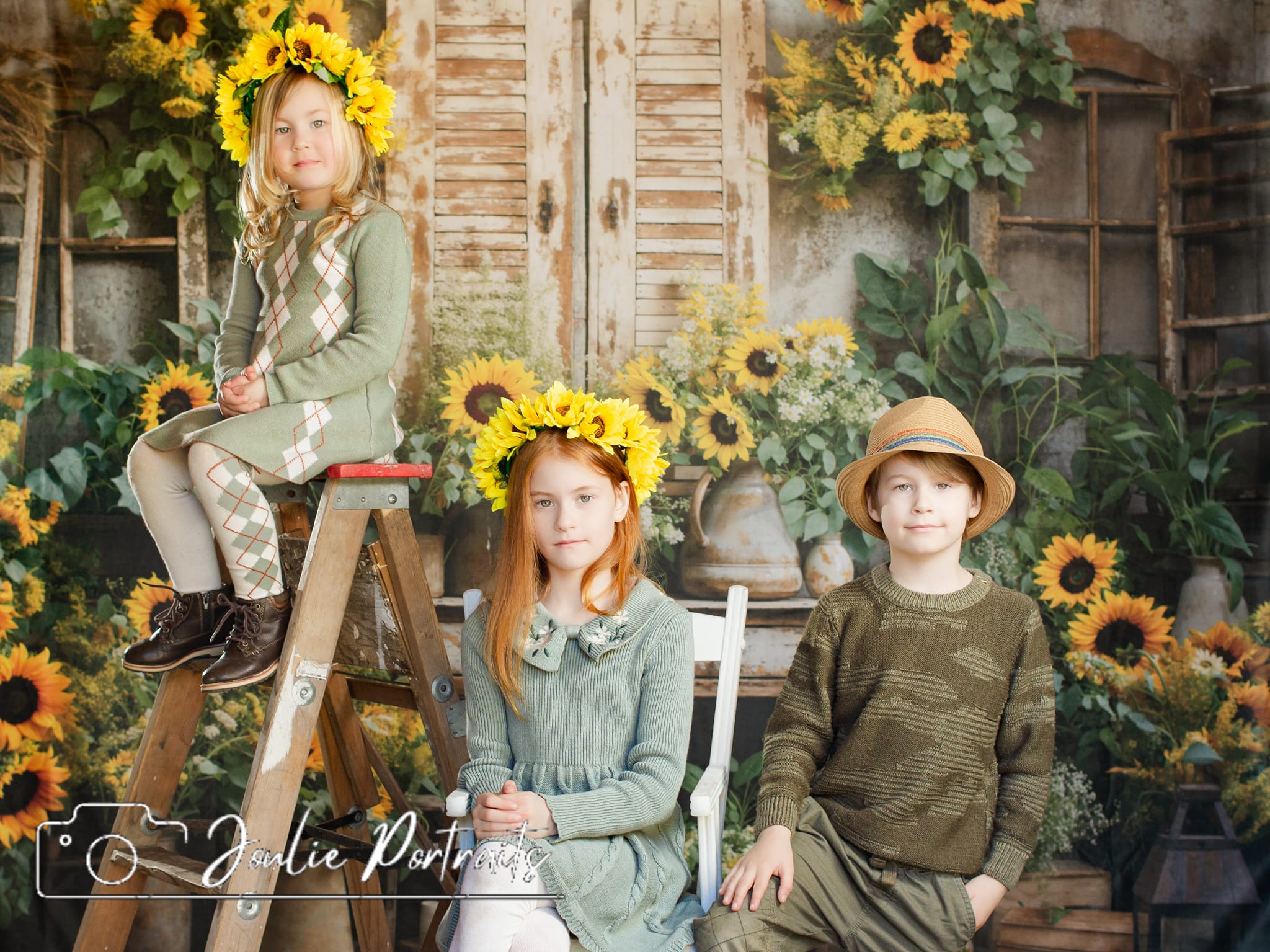 Kate Été Tournesols Vieux Salle de meubles Toile de fond conçue par Emetselch - Kate Backdrop FR