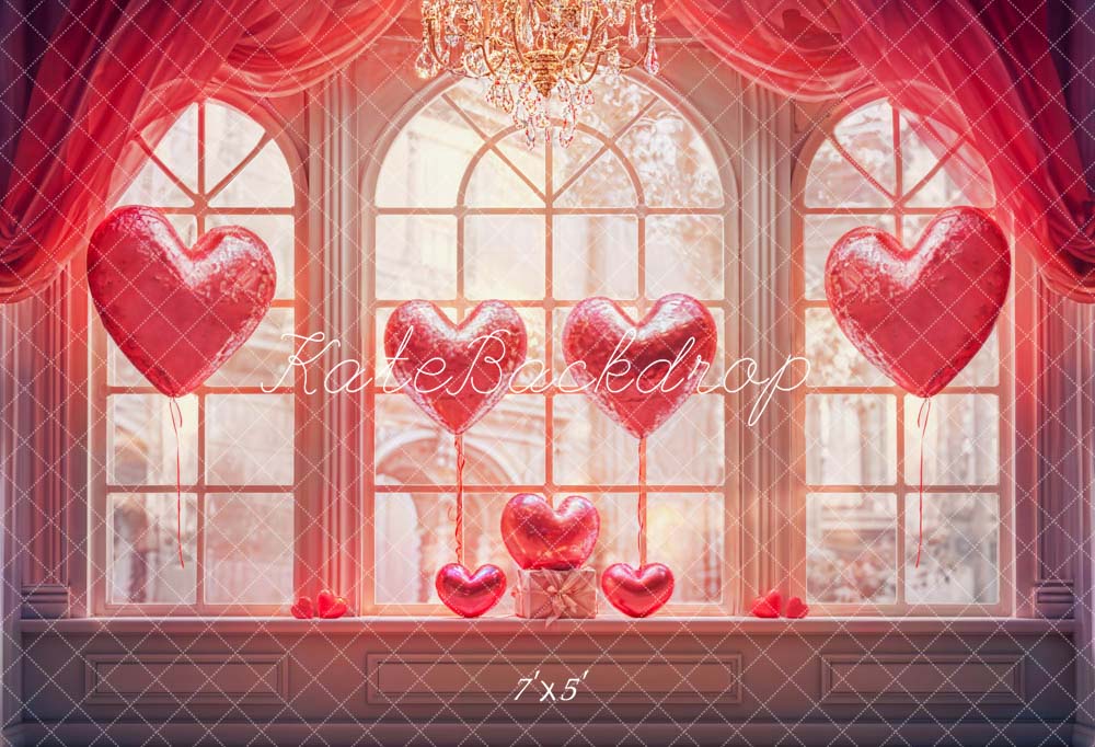 Kate Saint-Valentin Amour Ballons Fenêtre Rouge Toile de fond conçue par Chain Photographie