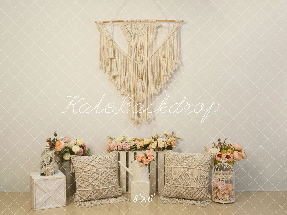 Kate Bohème Beige Tenture Fleurs Oreiller Toile de fond conçue par Emetselch - Kate Backdrop FR