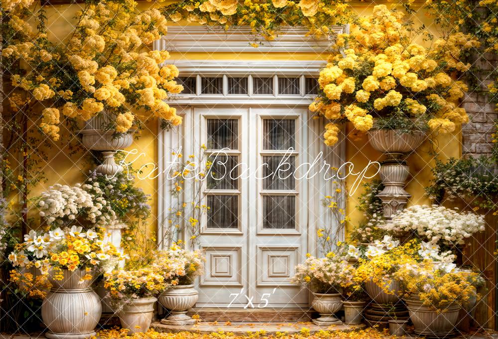 Kate Printemps Jaune Fleurs Porte en bois Toile de fond conçue par Emetselch - Kate Backdrop FR