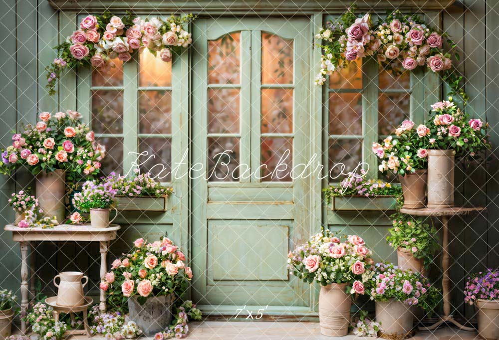 Kate Printemps Fleurs Vert Porte en bois Toile de fond conçue par Emetselch - Kate Backdrop FR
