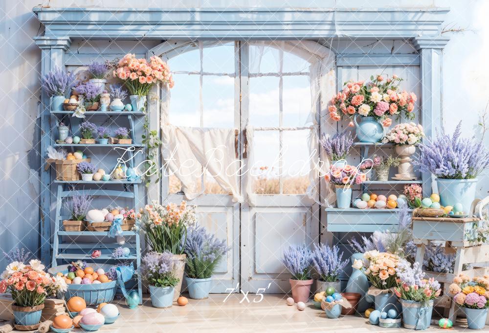 Kate Bleu Pâques Fleurs Porte Toile de fond conçue par Chain Photographie - Kate Backdrop FR