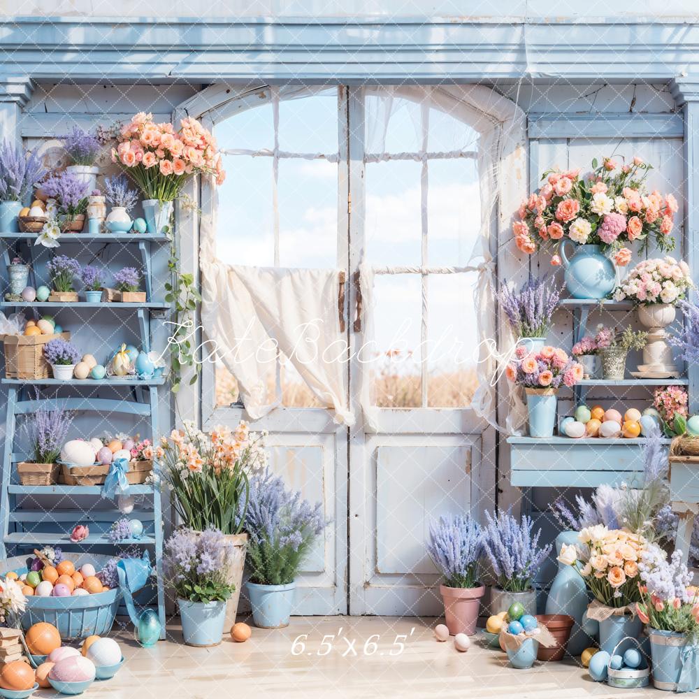 Kate Bleu Pâques Fleurs Porte Toile de fond conçue par Chain Photographie - Kate Backdrop FR