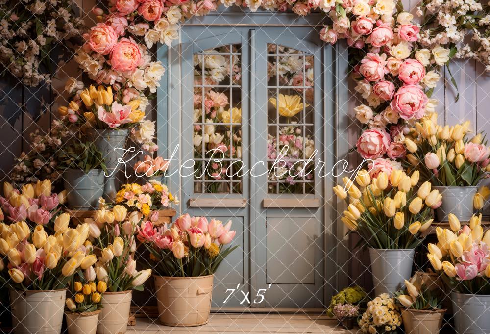 Kate Printemps Fleurs Porte en bois Toile de fond conçue par Chain Photographie - Kate Backdrop FR