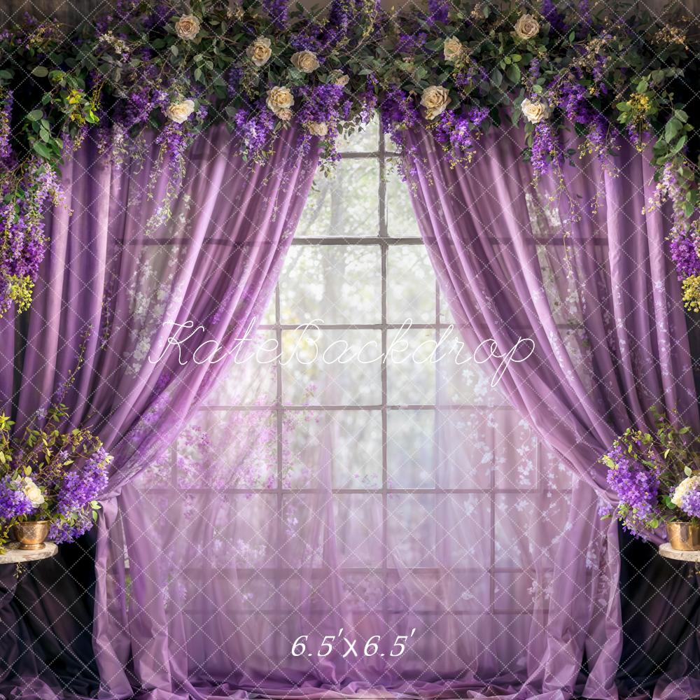 Kate Printemps Rideaux Violet Fleurs fraîches Toile de fond conçue par Chain Photographie