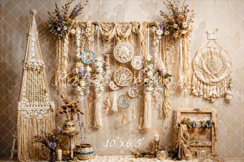 Kate Bohème Tenture Fleurs Beige Toile de fond conçue par Emetselch - Kate Backdrop FR