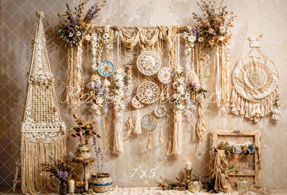 Kate Bohème Tenture Fleurs Beige Toile de fond conçue par Emetselch - Kate Backdrop FR