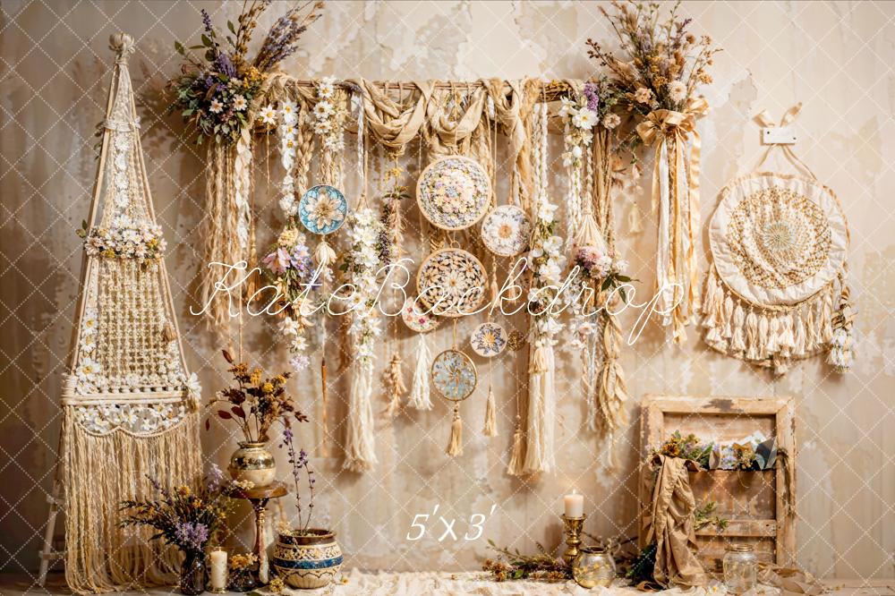 Kate Bohème Tenture Fleurs Beige Toile de fond conçue par Emetselch - Kate Backdrop FR