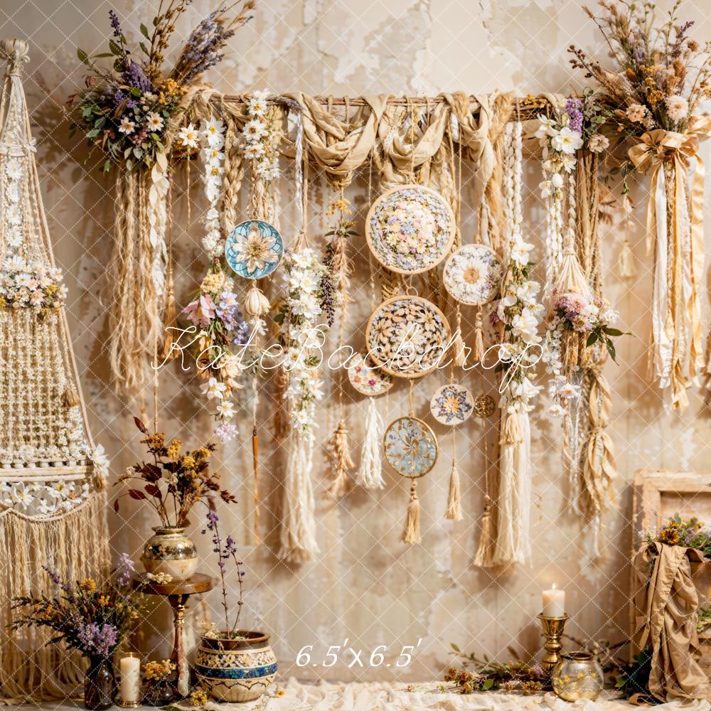 Kate Bohème Tenture Fleurs Beige Toile de fond conçue par Emetselch - Kate Backdrop FR