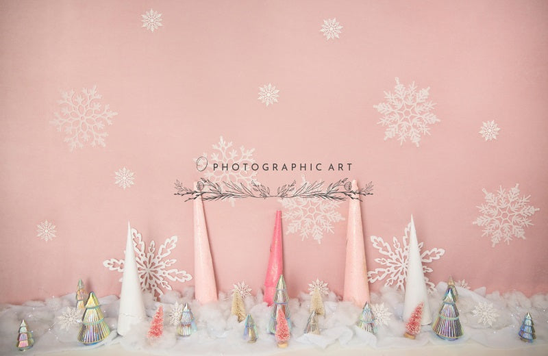 Kate Hiver Rose Scintillant Neige Enfant Toile de fond conçue par Jenna Onyia - Kate Backdrop FR